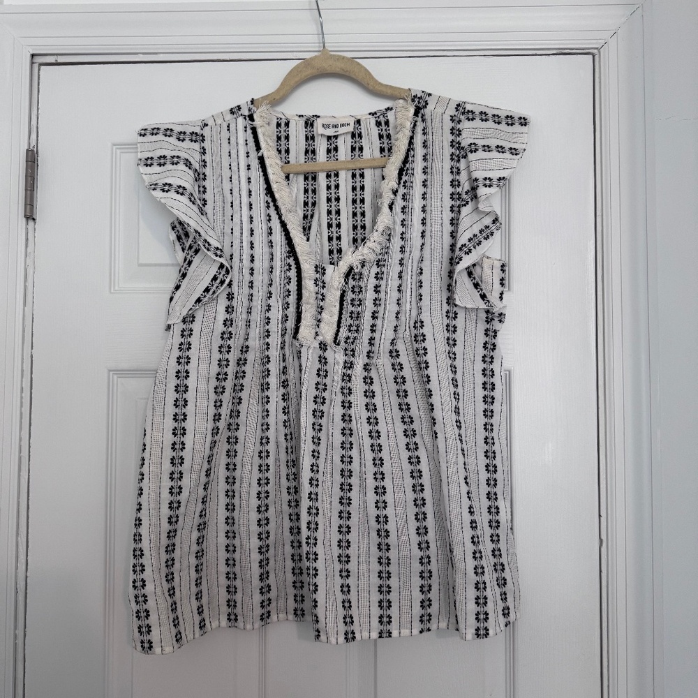 Black & White Pattern Babydoll Top - Size L